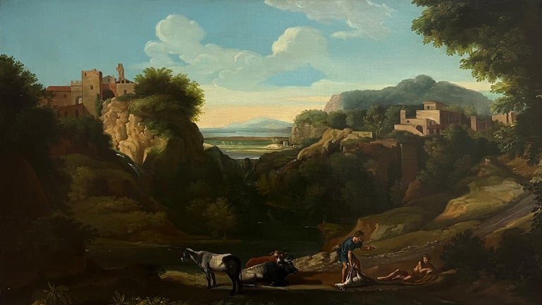 Fine 18th Century Italian Classical Huge Oil Painting Figures Animals Landscape - Image 2