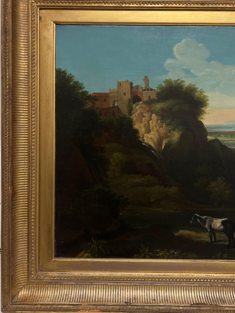 Fine 18th Century Italian Classical Huge Oil Painting Figures Animals Landscape - Image 7