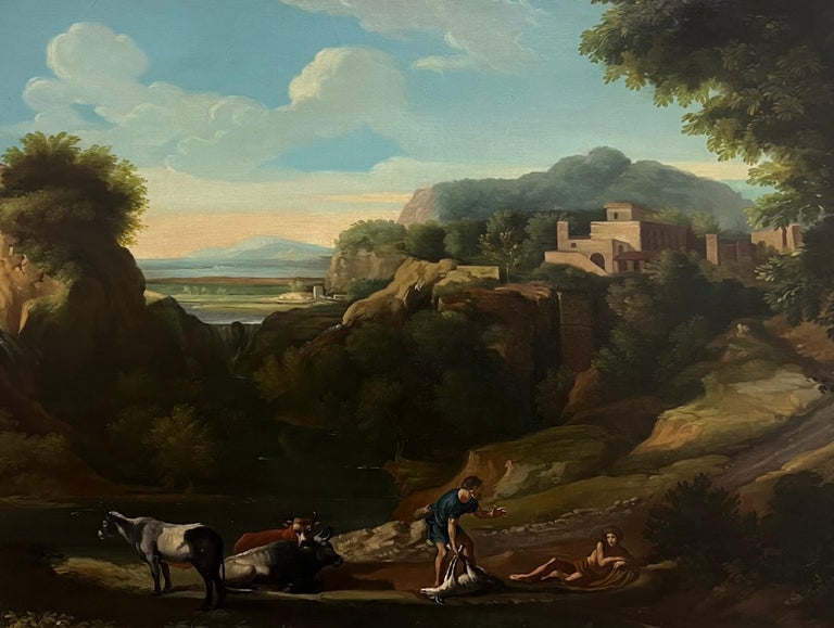 Fine 18th Century Italian Classical Huge Oil Painting Figures Animals Landscape - Image 8